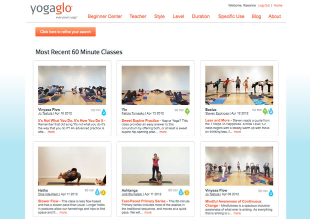 Yogaglo User Interface Sort Feature