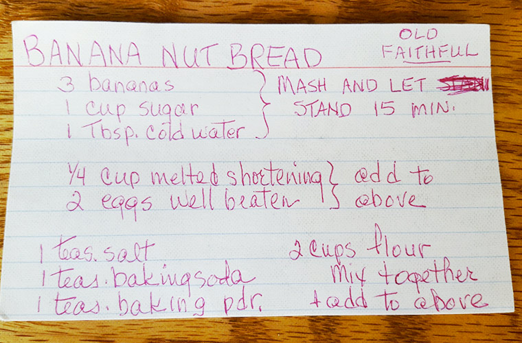 My grandma’s recipe card, side one