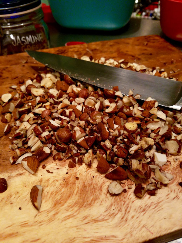 Vegan Panettone: Chopping nuts