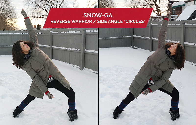 Snowga: Side angle and reverse warrior circles
