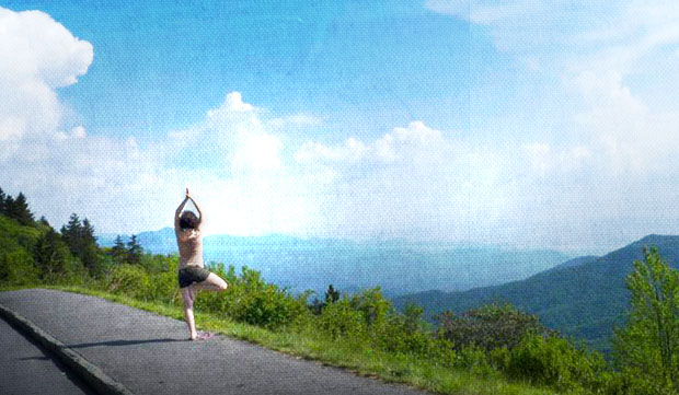 Vrksasana - tree pose over the Great Smoky Mountains